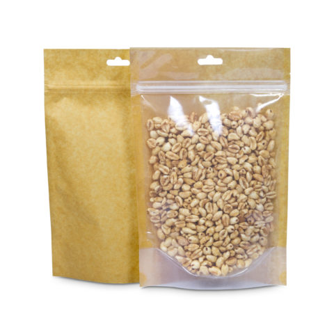 Крафт пакет дой пак с замком зип лок 160*245 мм 150 мкм бурый в полоску с прозрачной стороной